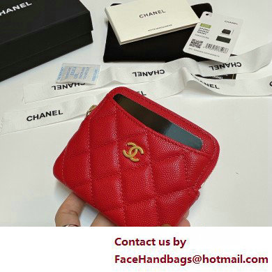 Chanel Grained Calfskin  &  Gold-Tone Metal Zip Coin Purse AP2061 Red 2025